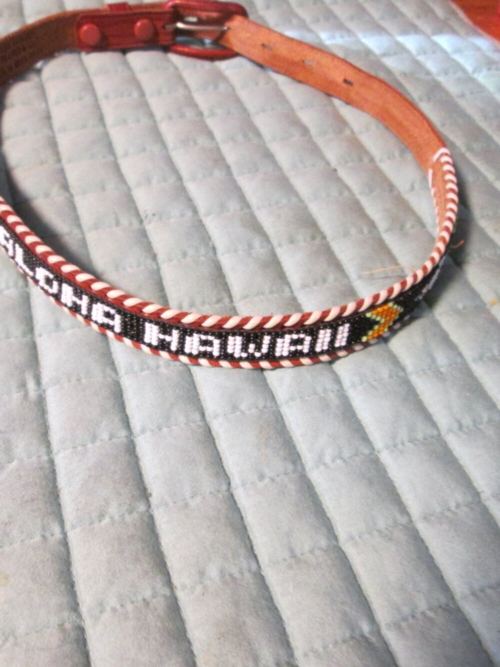 vtg Aloha Hawaii beaded thunderbird leather belt 28